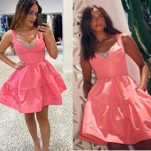 Rebecca Vallance Brydie Crystal Embellished Taffeta Mini Dress Bubblegum